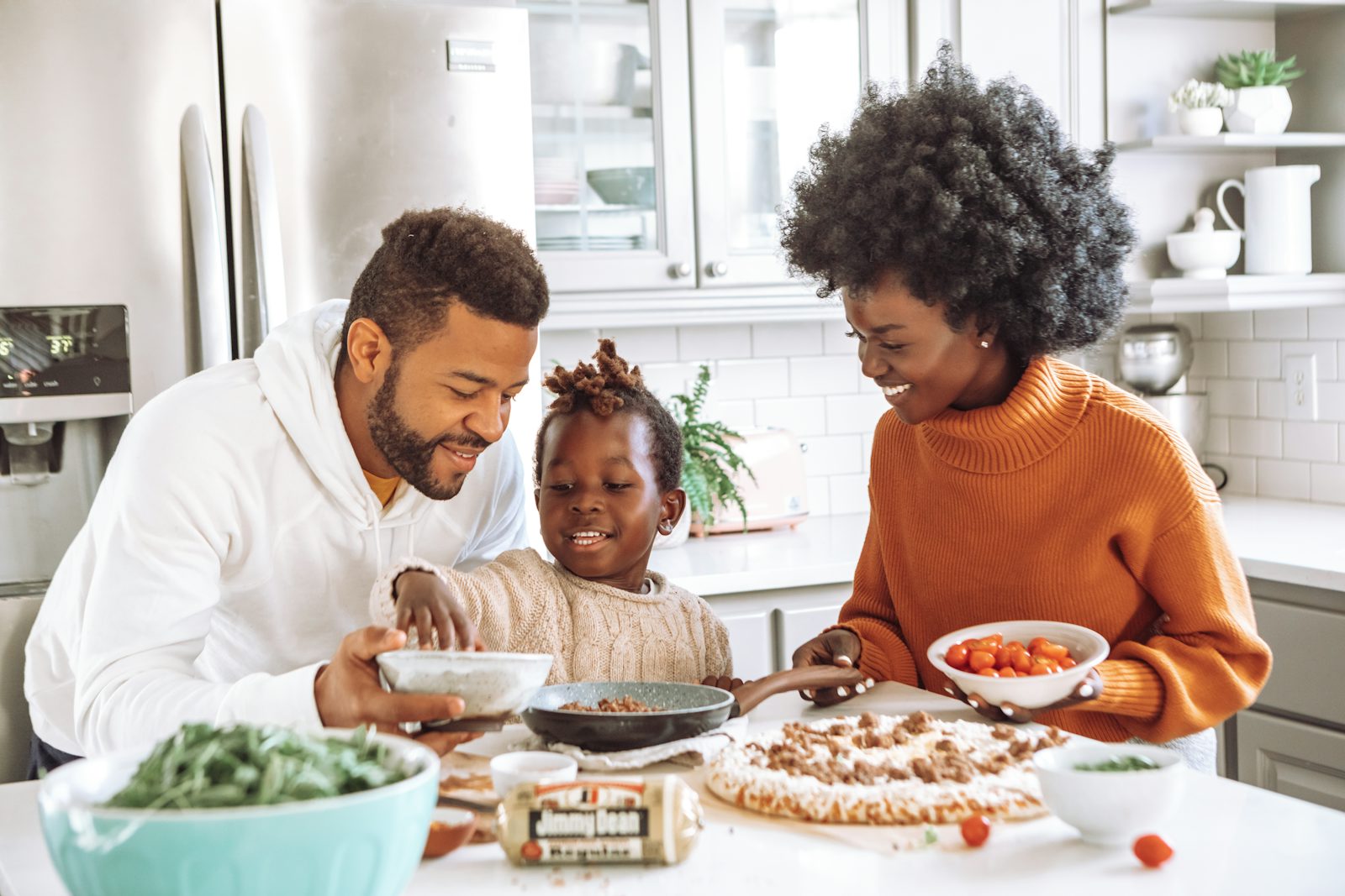A family sharing a meal together at home